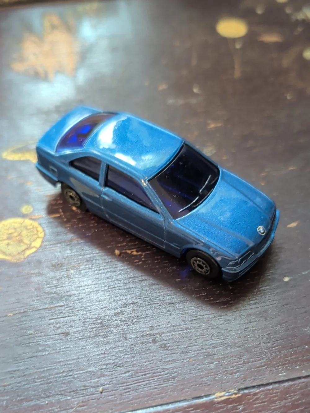 BMW Metallic Blue Toy Sedan with Dark Window Accents